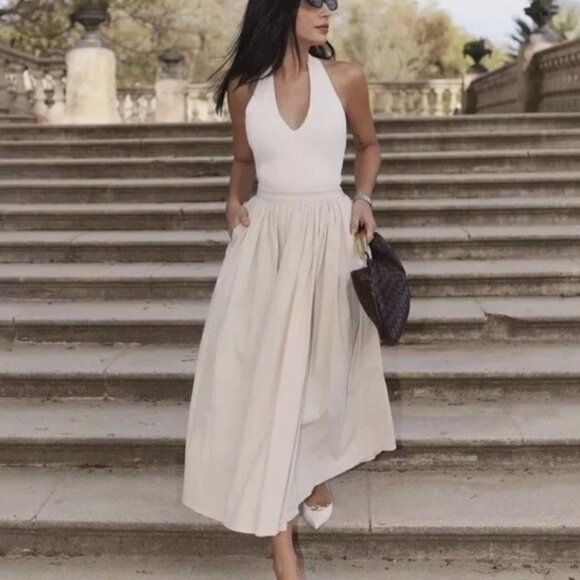 NWT ZARA RUFFLY WAIST SKIRT WHIT POCKETS - Picture 6 of 15